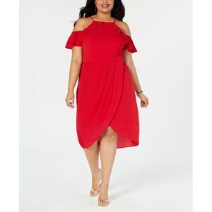 City Studios Plus Size Cold Shoulder Ruffle Trim Dress